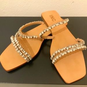 INC Rhinestone Slip On Slide Sandals